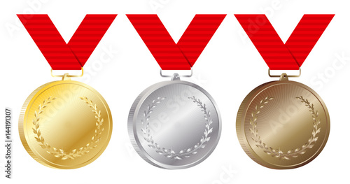 Set of gold, silver and bronze medals vector Illustration on white background