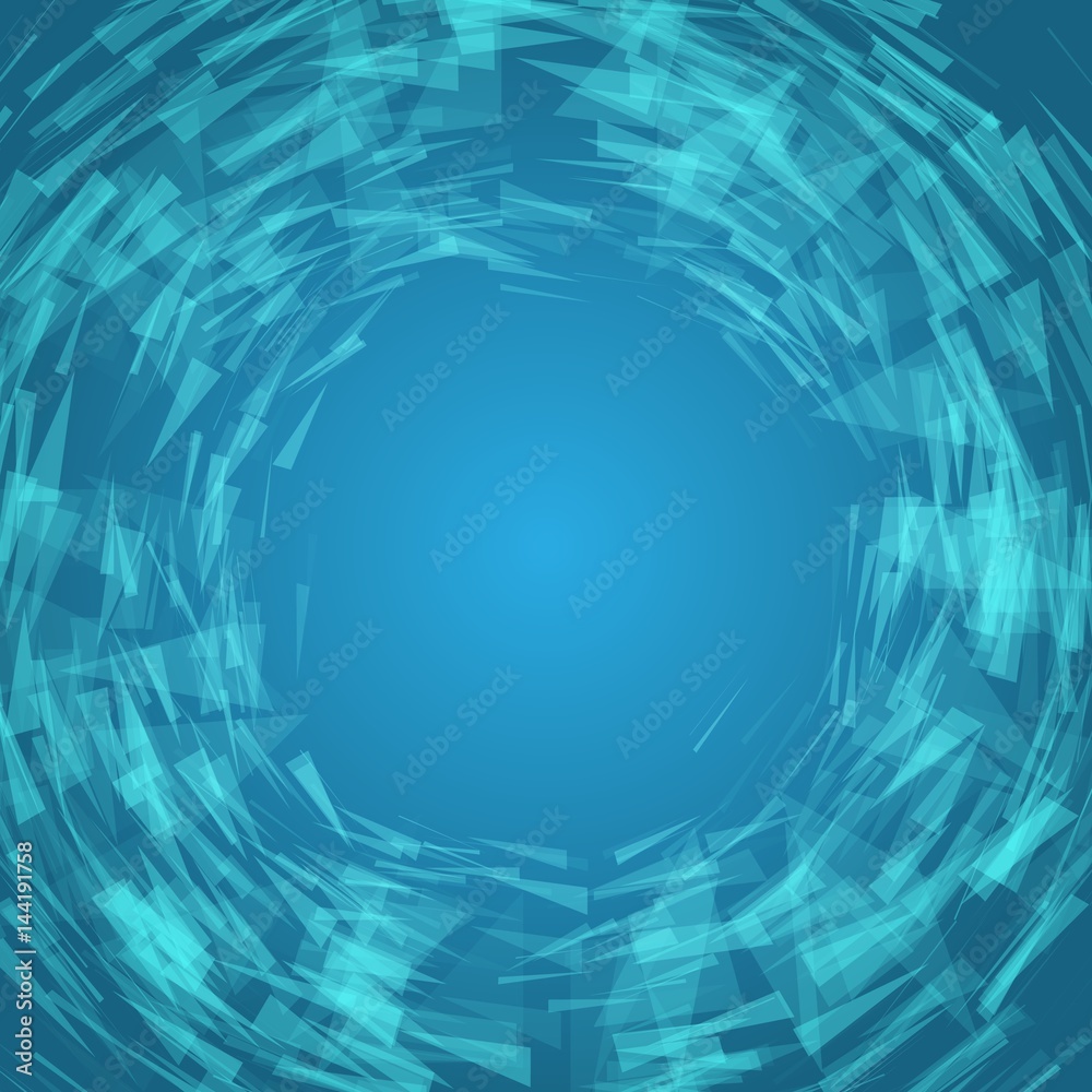 Obraz premium Abstract vector mesh background. Chaotically connected points and polygons flying in space. Flying debris. Futuristic technology style card. Lines, points, circles and planes. Futuristic design.