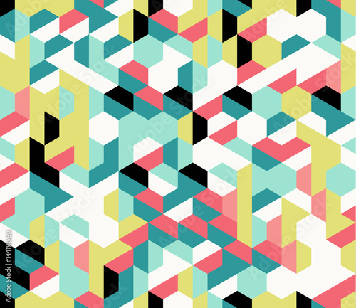 Colorful irregular vector abstract geometric seamless pattern with hexagons