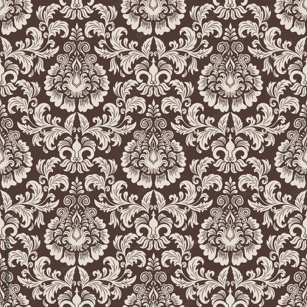 Fototapeta premium Vector damask seamless pattern background. Classical luxury old fashioned damask ornament, royal victorian seamless texture for wallpapers, textile, wrapping. Exquisite floral baroque template.