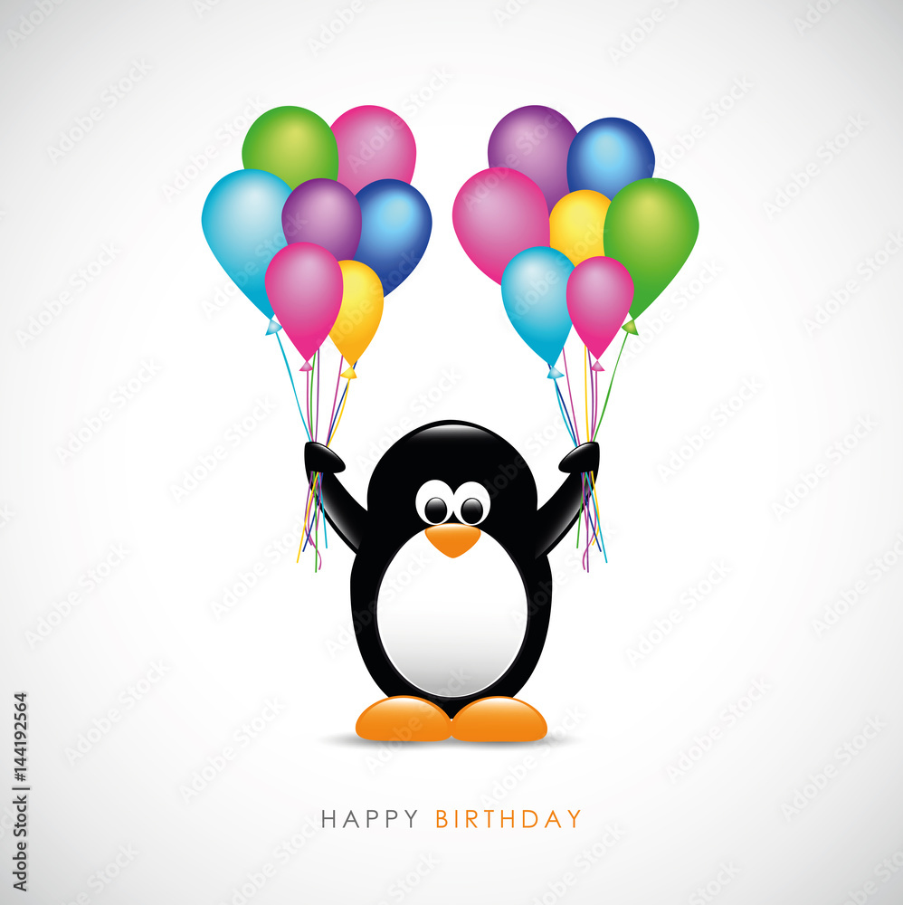 pinguin mit luftballons happy birthday Stock Vector