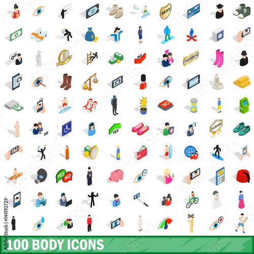 Wallpaper Mural 100 body icons set, isometric 3d style Torontodigital.ca