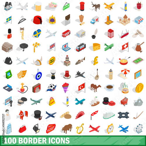 100 border icons set  isometric 3d style
