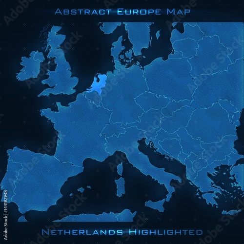 Europe abstract map. Netherlands highlighted. Vector background. Futuristic style map. Elegant background for business presentations. Lines, point, planes in 3d space. eps 10