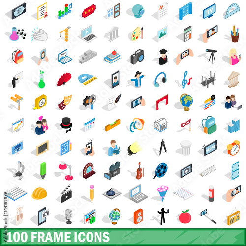 100 frame icons set, isometric 3d style