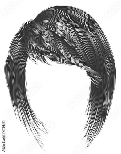 trendy  woman gray colors . hairs kare with fringe  .     beauty style .