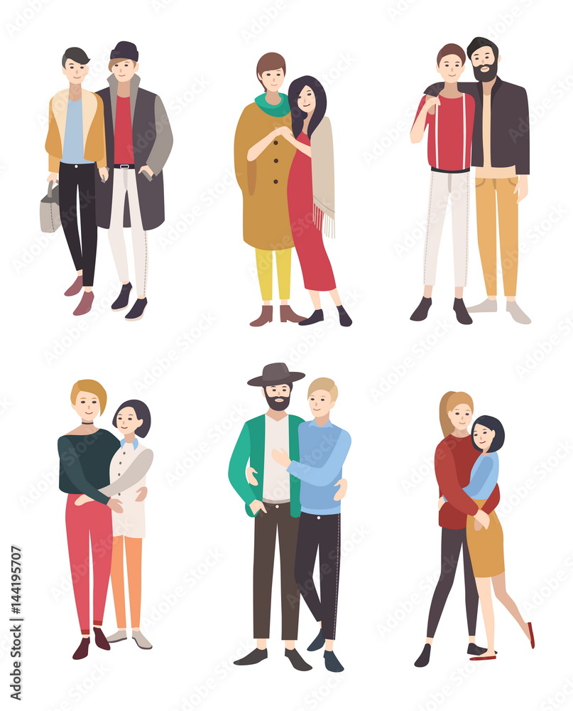 Gay couples flat colorful illustration. LGBT men and women in love. Gay couples flat colorful illustration. LGBT men and women in love.
