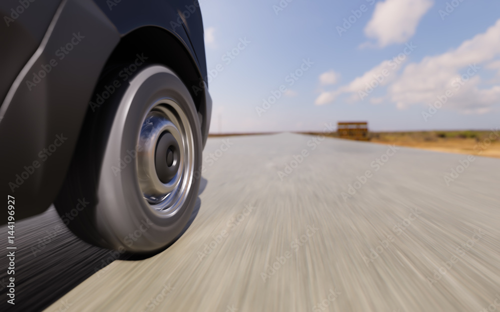 Commercial Van Wheel Closeup Motion Blurred 3d Illustration