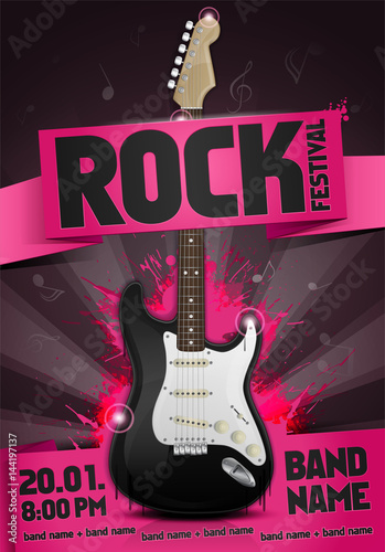 vector rock festival flyer design template with guitar