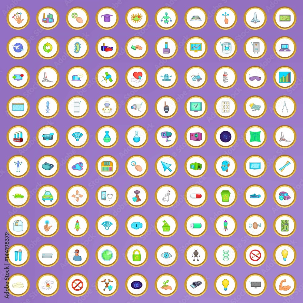 100 progress icons set in cartoon style 100 progress icons set in cartoon style