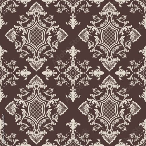 Vector damask seamless pattern background. Classical luxury old fashioned damask ornament, royal victorian seamless texture for wallpapers, textile, wrapping. Exquisite floral baroque template.
