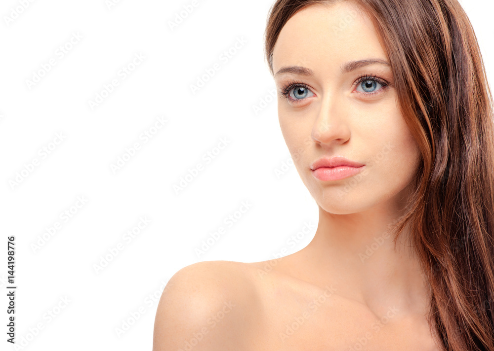 beautiful young woman with naked shoulder beautiful young woman with naked shoulder