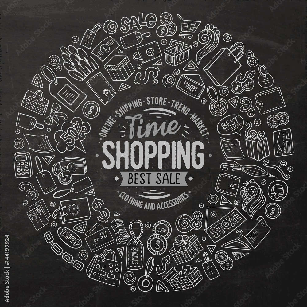 Vector set of Shopping cartoon doodle objects Vector set of Shopping cartoon doodle objects