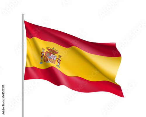 Flag of Spain country with Coat of Arms. Patriotic sign in official colors: red and yellow. National symbol of Sounhern European state. Vector illustration