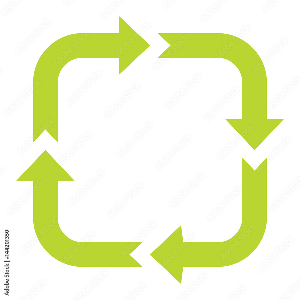 Ecologycal flat green recycle eco sign isolated on white backgro