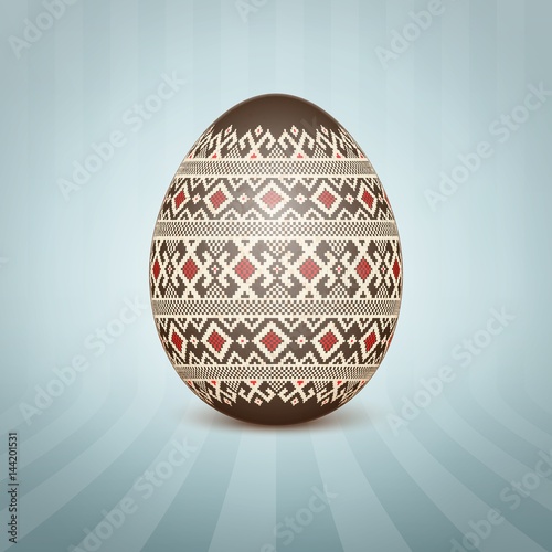 The Easter egg with an Ukrainian folk pattern ornament. Isolated vector realistic yellow egg.