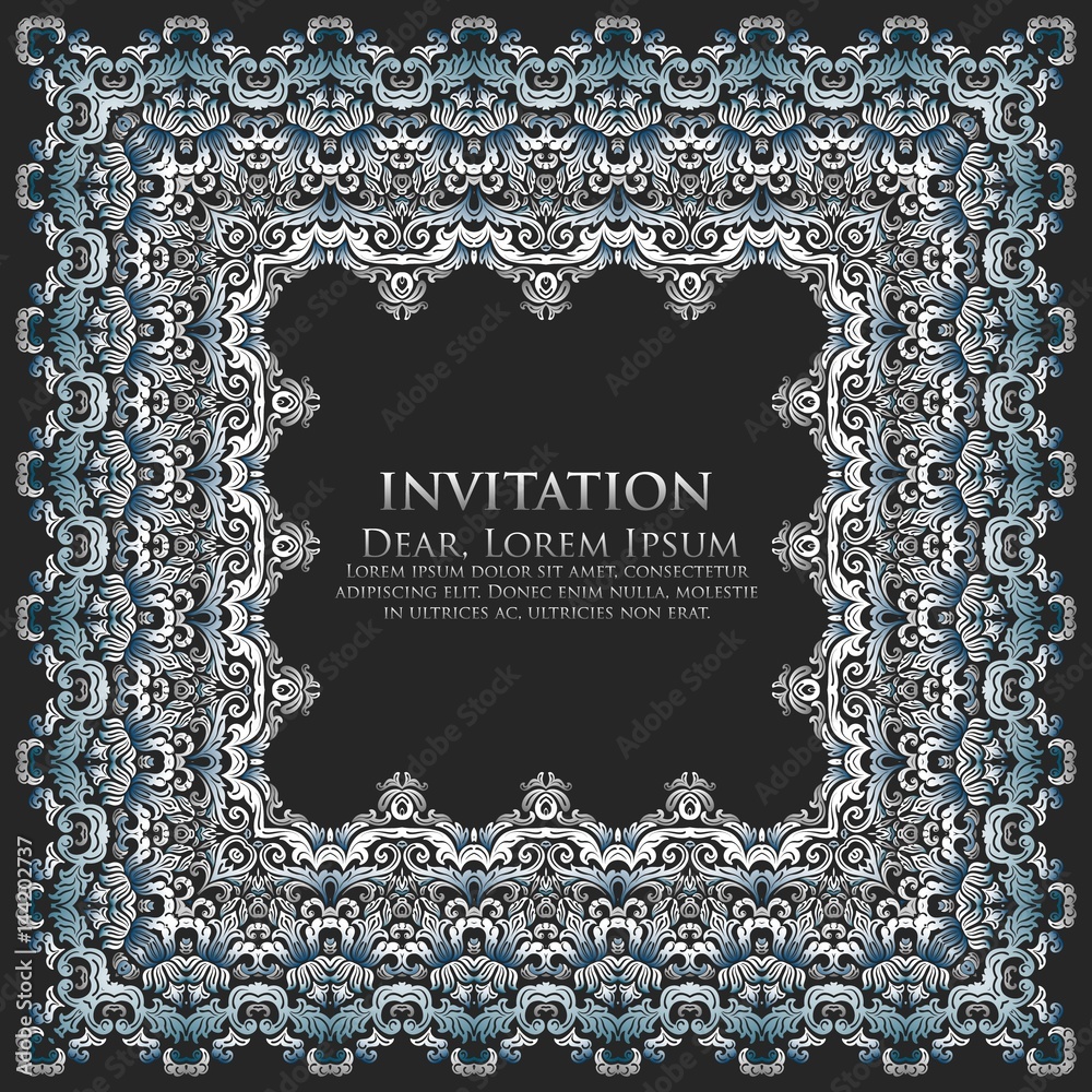 Vector fine floral square frame. Decorative element for invitations and cards. Border element