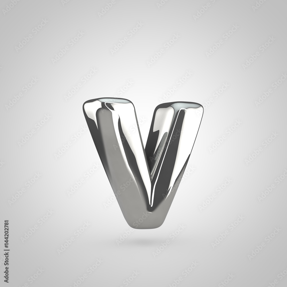 Silver letter V lowercase isolated on white background Silver letter V lowercase isolated on white background