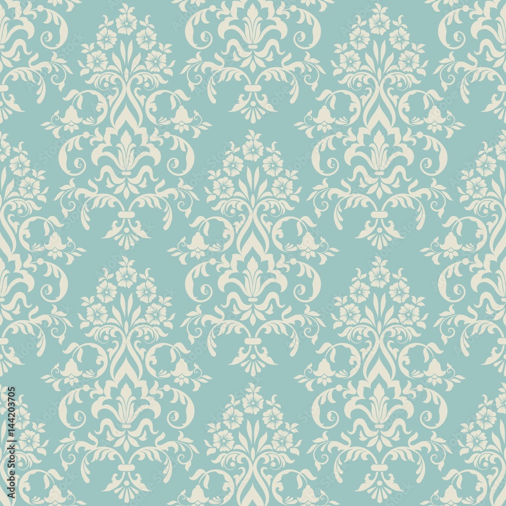 Vector damask seamless pattern background. Classical luxury old fashioned damask ornament, royal victorian seamless texture for wallpapers, textile, wrapping. Exquisite floral baroque template.