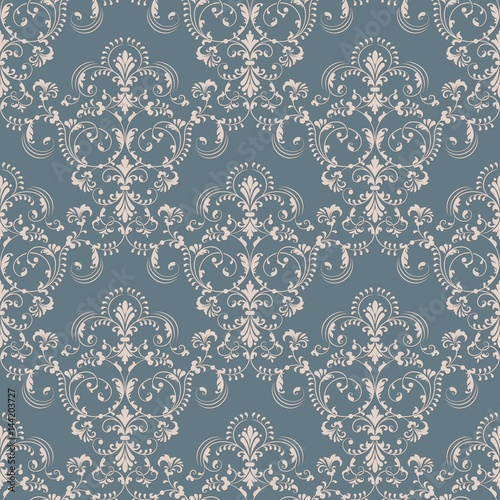 Vector damask seamless pattern background. Classical luxury old fashioned damask ornament, royal victorian seamless texture for wallpapers, textile, wrapping. Exquisite floral baroque template.