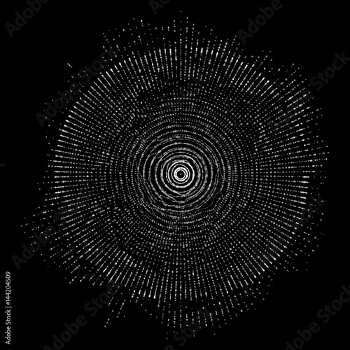 Vector abstract sphere of particles  points array. Futuristic vector illustration. Technology digital splash or explosion of data points. Spherical waveform. Cyber UI or HUD element.