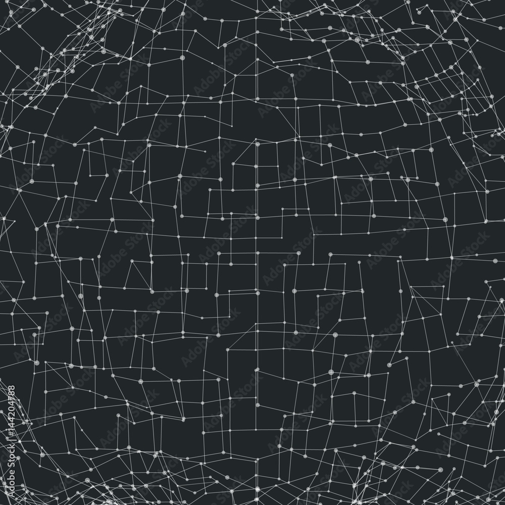 Abstract vector mesh background. Chaotically connected points and polygons flying in space. Flying debris. Futuristic technology style card. Lines, points, circles and planes. Futuristic design. Abstract vector mesh background. Chaotically connected points and polygons flying in space. Flying debris. Futuristic technology style card. Lines, points, circles and planes. Futuristic design.