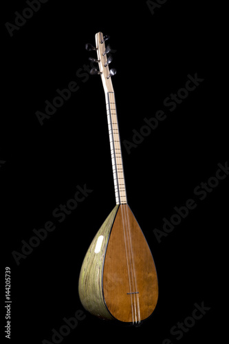 Saz baglama Turkish Music Instrument Isolated on a Black Background