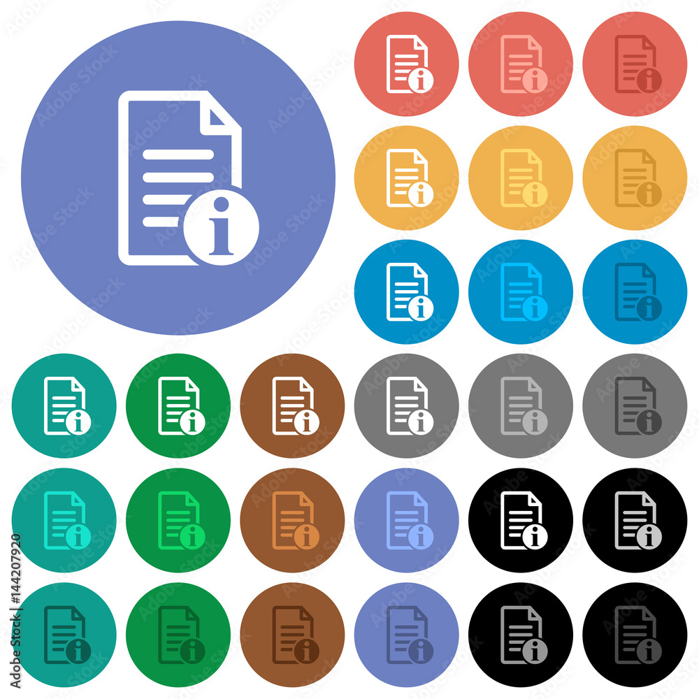 Document info round flat multi colored icons