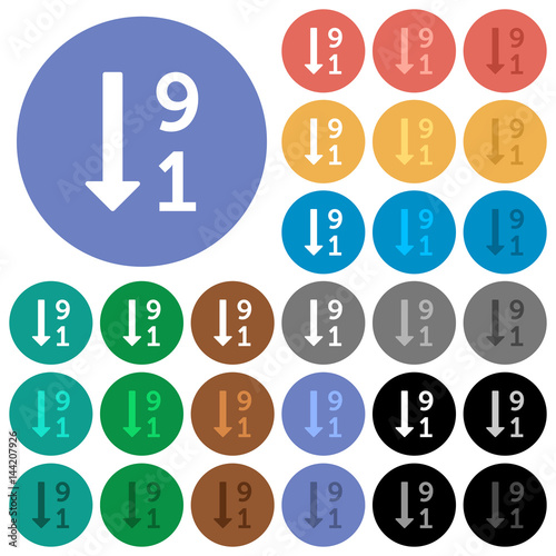 Descending numbered list round flat multi colored icons