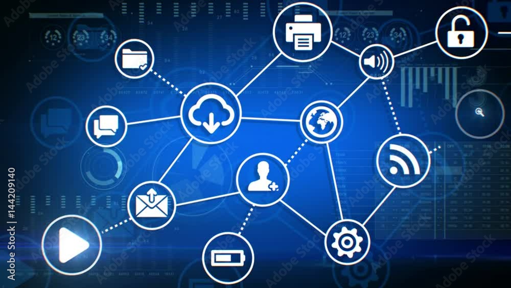 Beautiful Digital Interface with Icons and Links Growing over the Business Graphs. 4k 3840x2160 UHD. Beautiful Digital Interface with Icons and Links Growing over the Business Graphs. 4k 3840x2160 UHD.