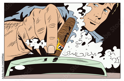 A man is putting out a cigar. Stock illustration.