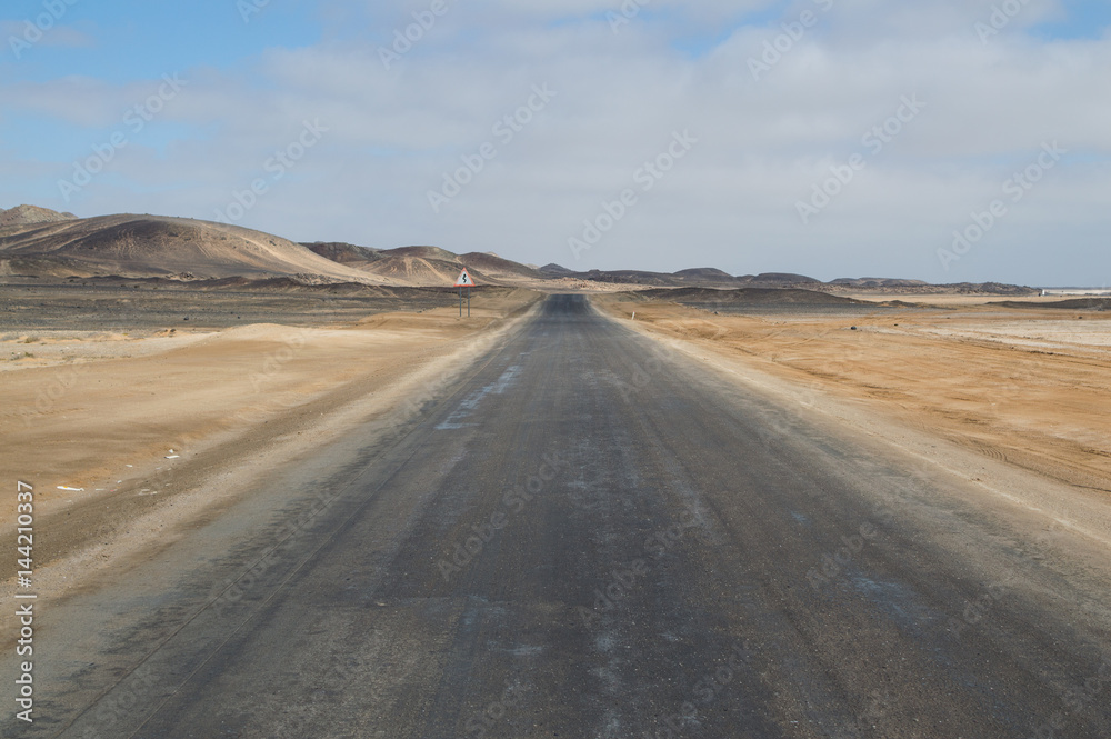 Desert Landscape with Highway near Swakopmund, Namibia