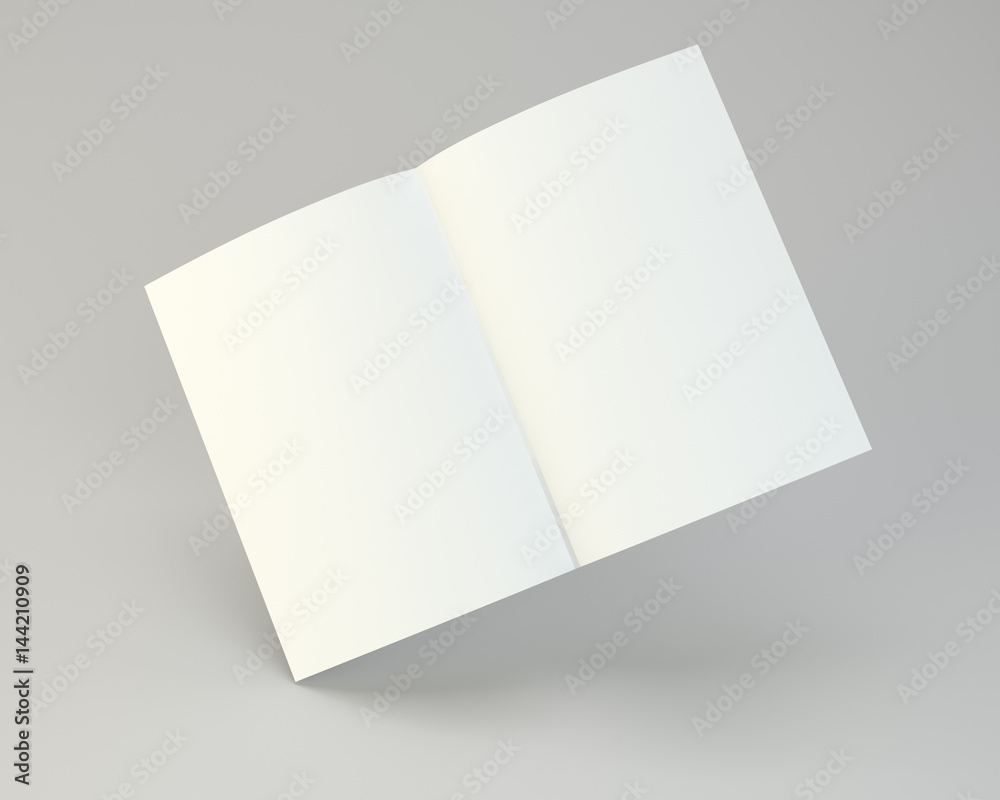 Blank folded leaflet white paper. 3d rendering. Gray background. Blank folded leaflet white paper. 3d rendering. Gray background.