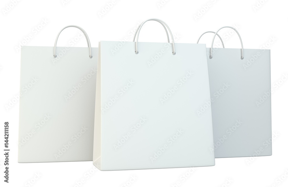 blank paper bags set isolated on white background. 3d rendering blank paper bags set isolated on white background. 3d rendering