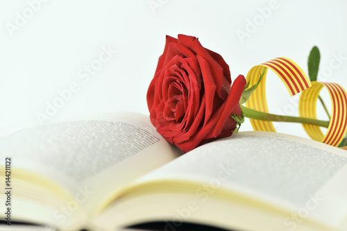 Tableau sur toile red rose and catalan flag in an open book