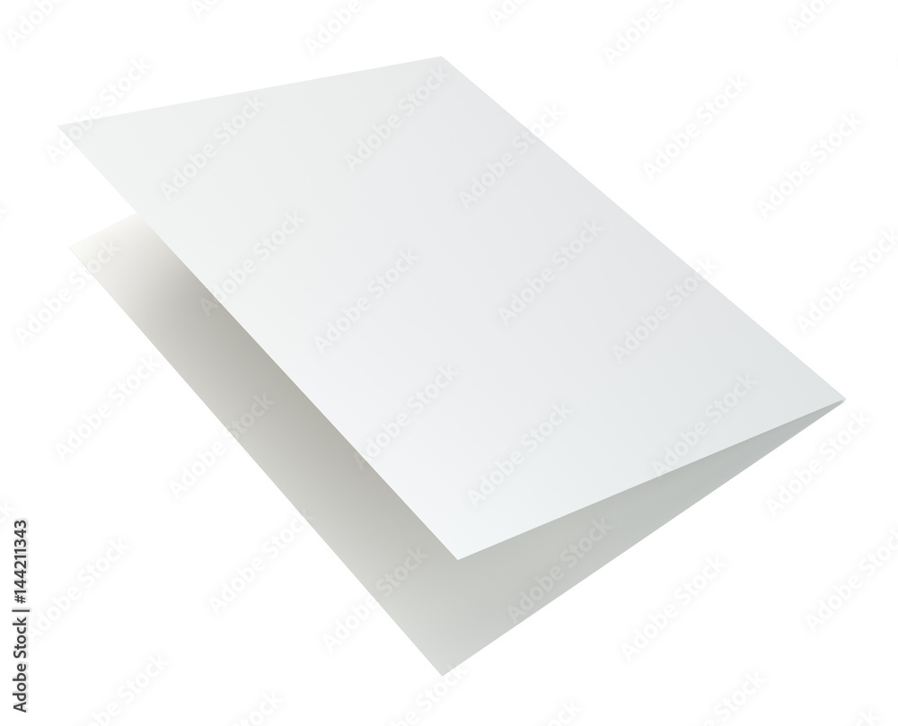 Close up of blank folded leaflet. 3d rendering isolated on white background.
