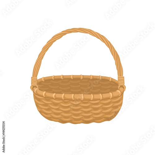 Picnic basket isolated on white background. Illustration of empty bamboo basket.