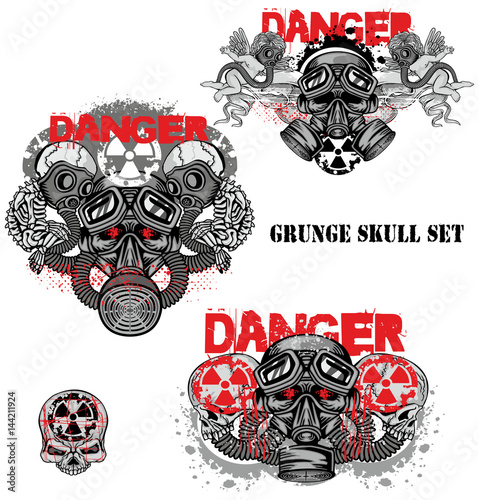 grunge skull coat of arms skull set