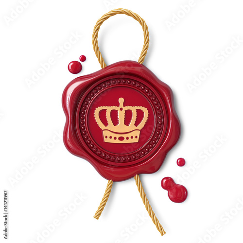 Red wax seal with cord and gold crown sign