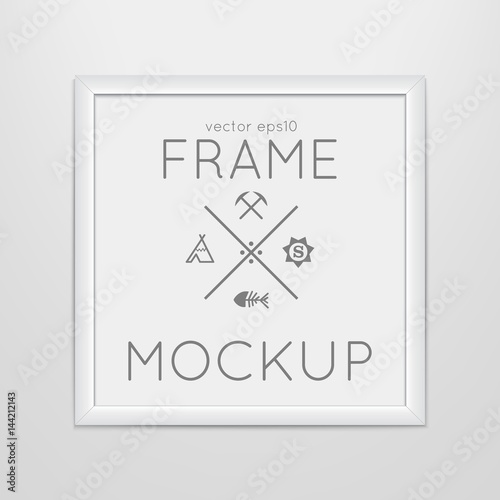 Vector template of square frame with poster, placed in interior. Mockup for your posters or photos. Light style.