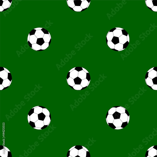 Seamless pattern with soccer balls on green background