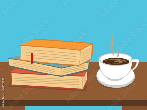 Books with Coffee on table