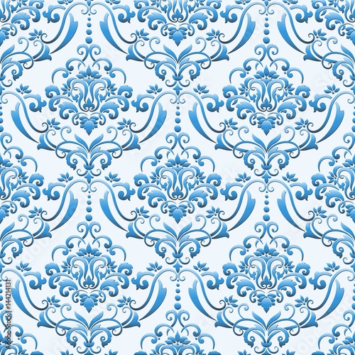 Vector damask seamless pattern background. Classical luxury old fashioned damask ornament, royal victorian seamless texture for wallpapers, textile, wrapping. Exquisite floral baroque template.