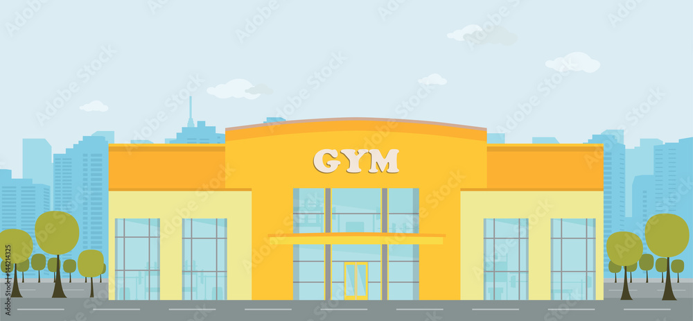 Gym place with city background. illustration flat