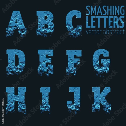 Abstract vector smashing mesh letters. Futuristic technology style alphabet. Eps 10