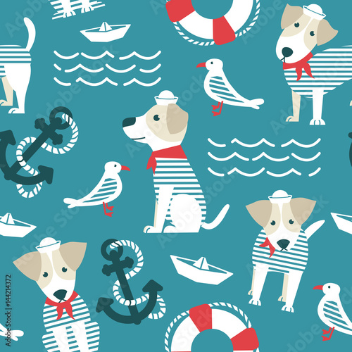 Sailor terrier dog seamless pattern. photo