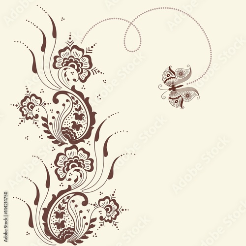 Vector illustration of mehndi ornament. Traditional indian style, ornamental floral elements for henna tattoo, stickers, mehndi and yoga design, cards and prints. Abstract floral vector illustration.