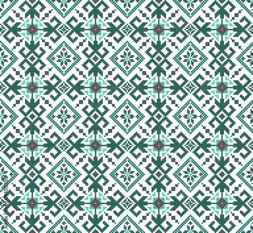 Vector illustration of Ukrainian folk seamless pattern ornament. Ethnic ornament. Border element. Traditional Ukrainian, Belarusian folk art knitted embroidery pattern - Vyshyvanka