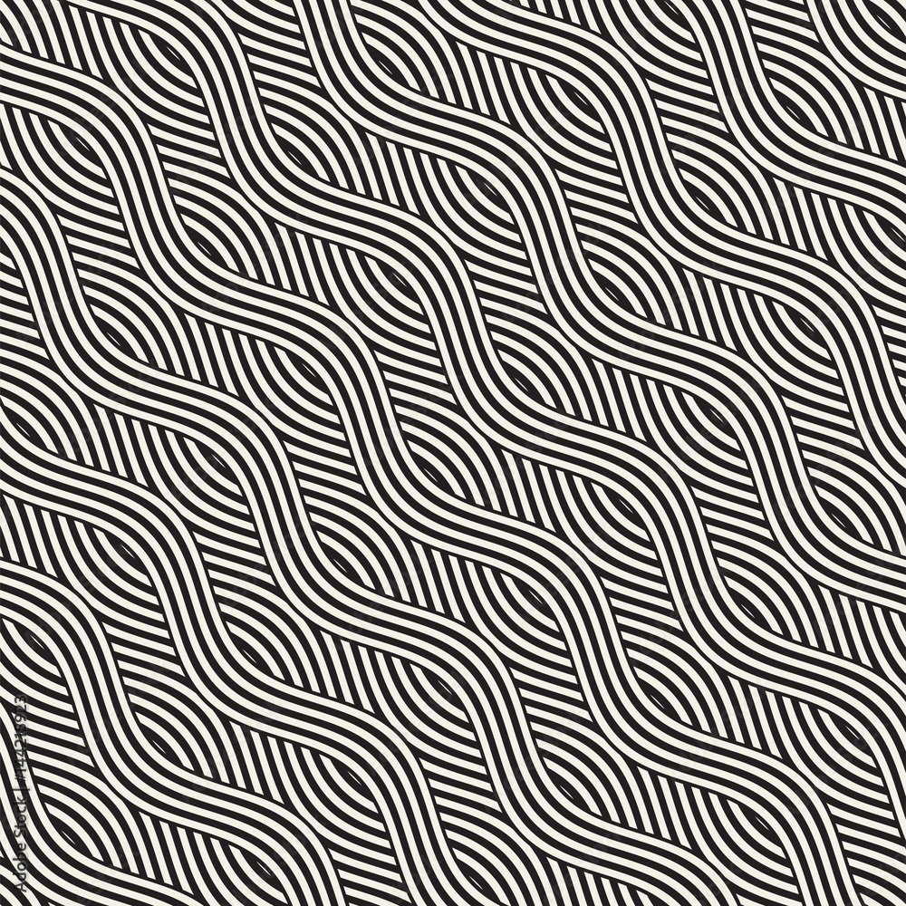 Abstract geometric pattern with wavy lines. Interlacing rounded stripes design. Seamless vector background. Abstract geometric pattern with wavy lines. Interlacing rounded stripes design. Seamless vector background.