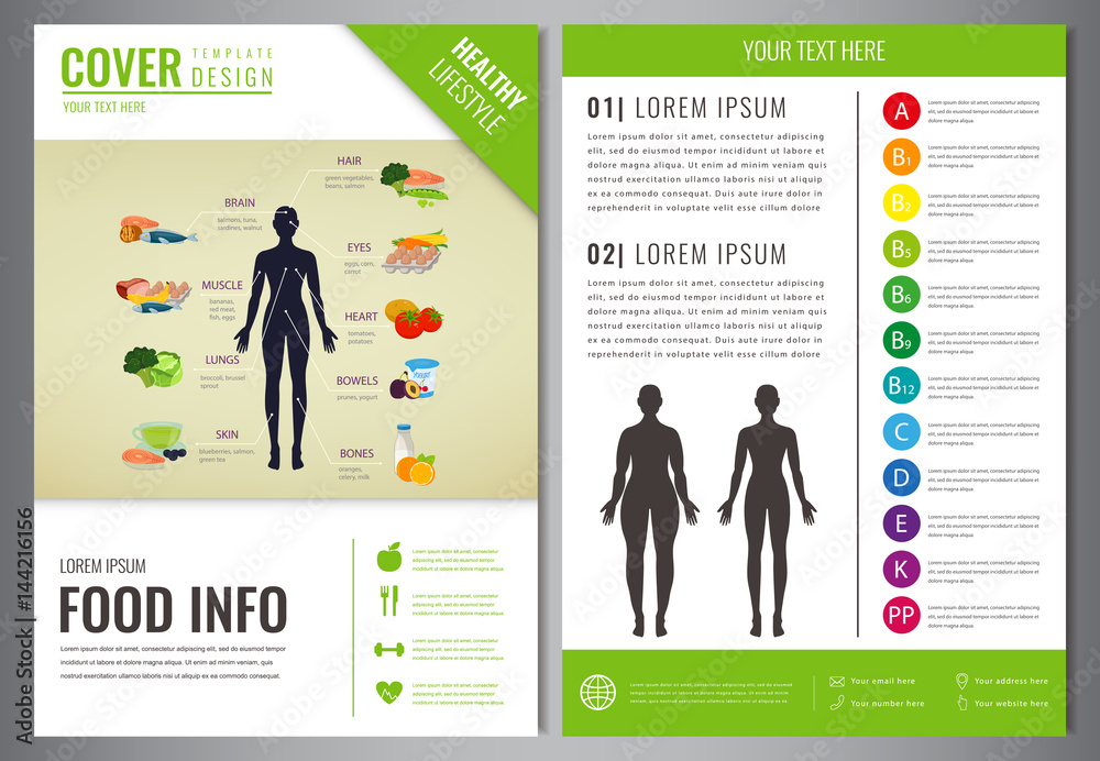 Healthy Lifestyle Brochure design template. Healthy eating concept. Food and drink. Vector.